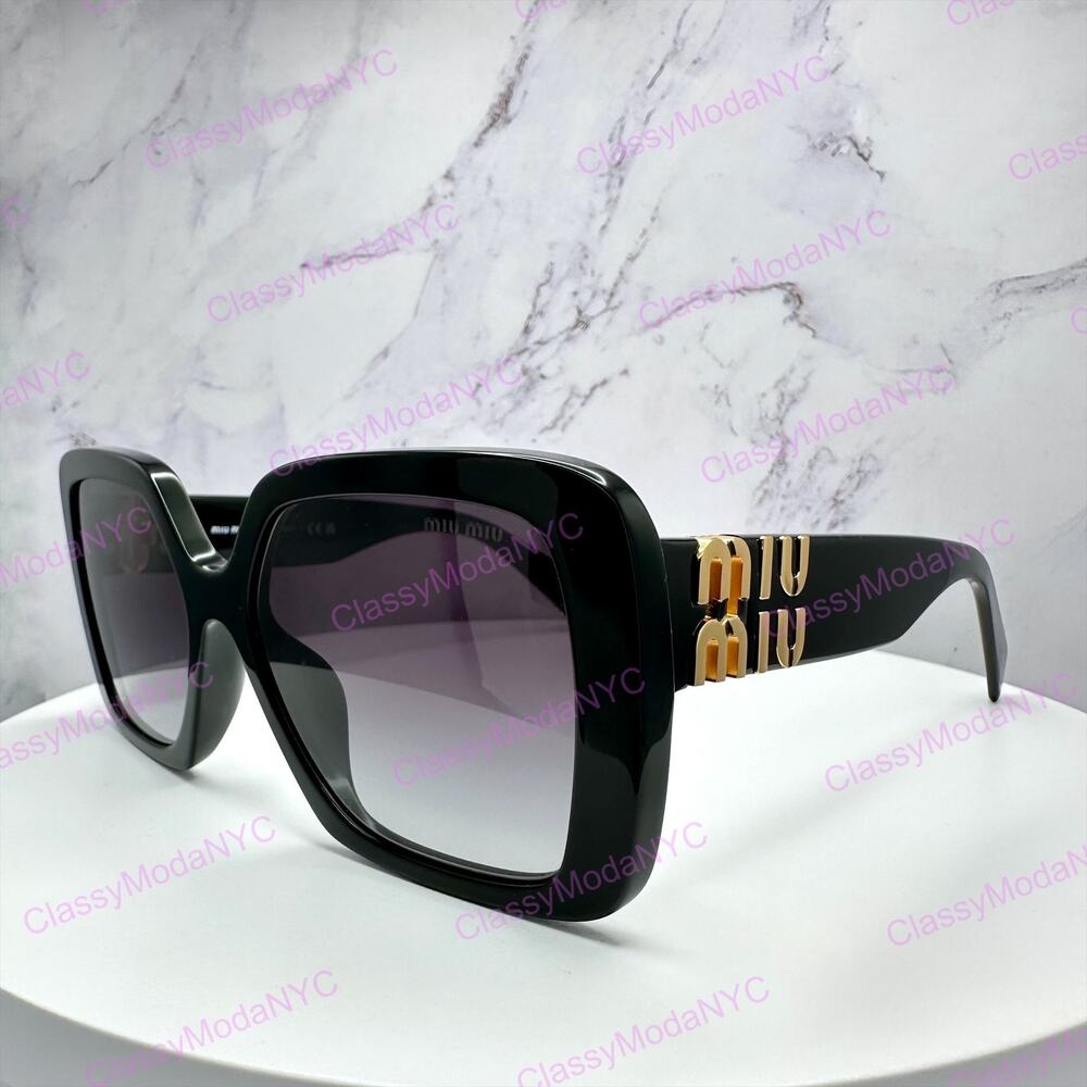New MIU MIU Sunglasses Black Square Gold Full Rim 56mm MIU MIU